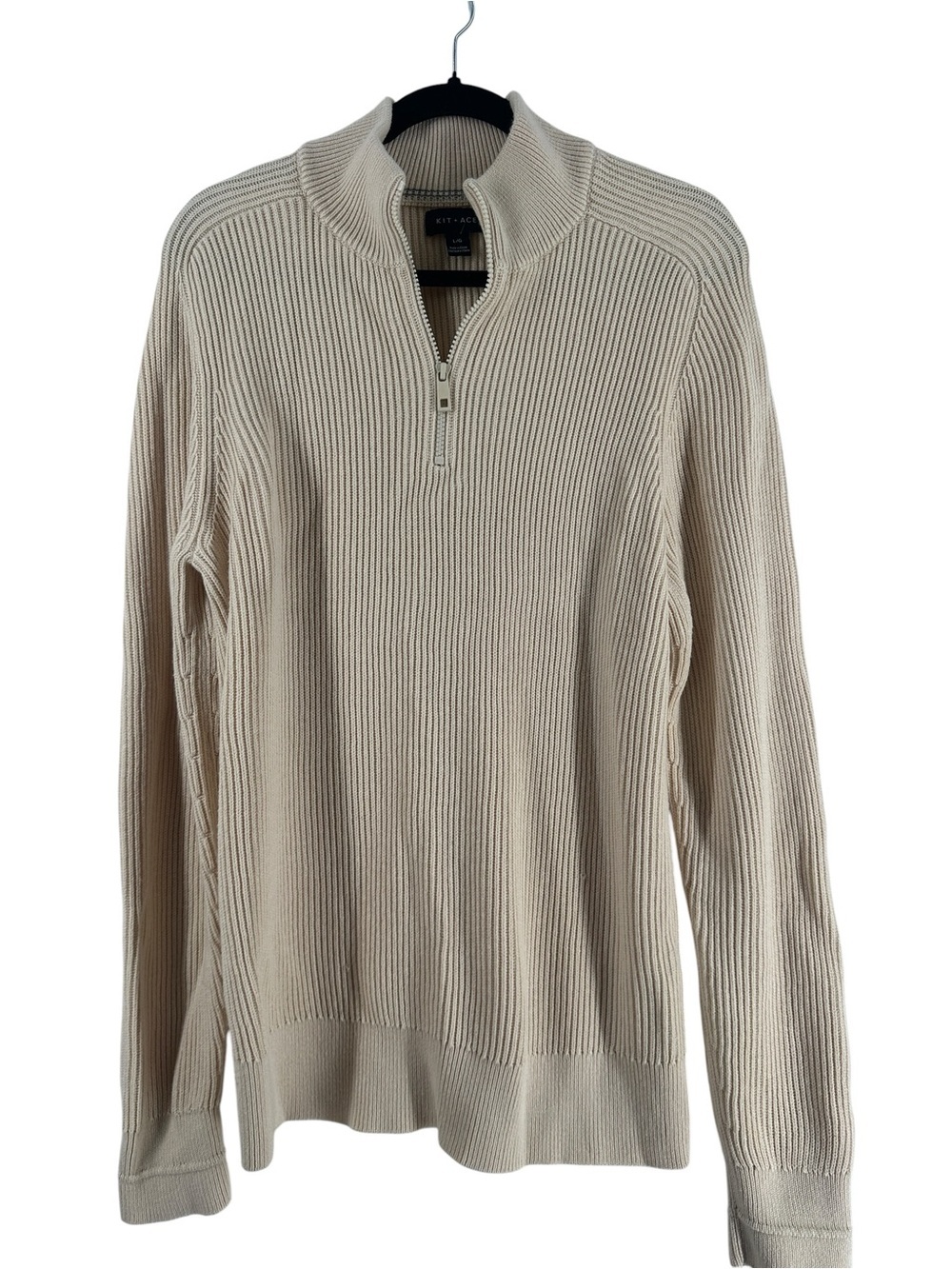 Kit & Ace 1/4 zip cream Ribbed Sweater wool blend sz lg